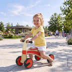Vaikiškas automobilis-stumdukas, medinis, su EVA ratais, 2–3 metų vaikams, raudonas