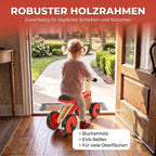Vaikiškas automobilis-stumdukas, medinis, su EVA ratais, 2–3 metų vaikams, raudonas
