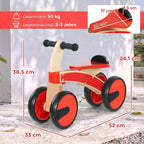 Vaikiškas automobilis-stumdukas, medinis, su EVA ratais, 2–3 metų vaikams, raudonas