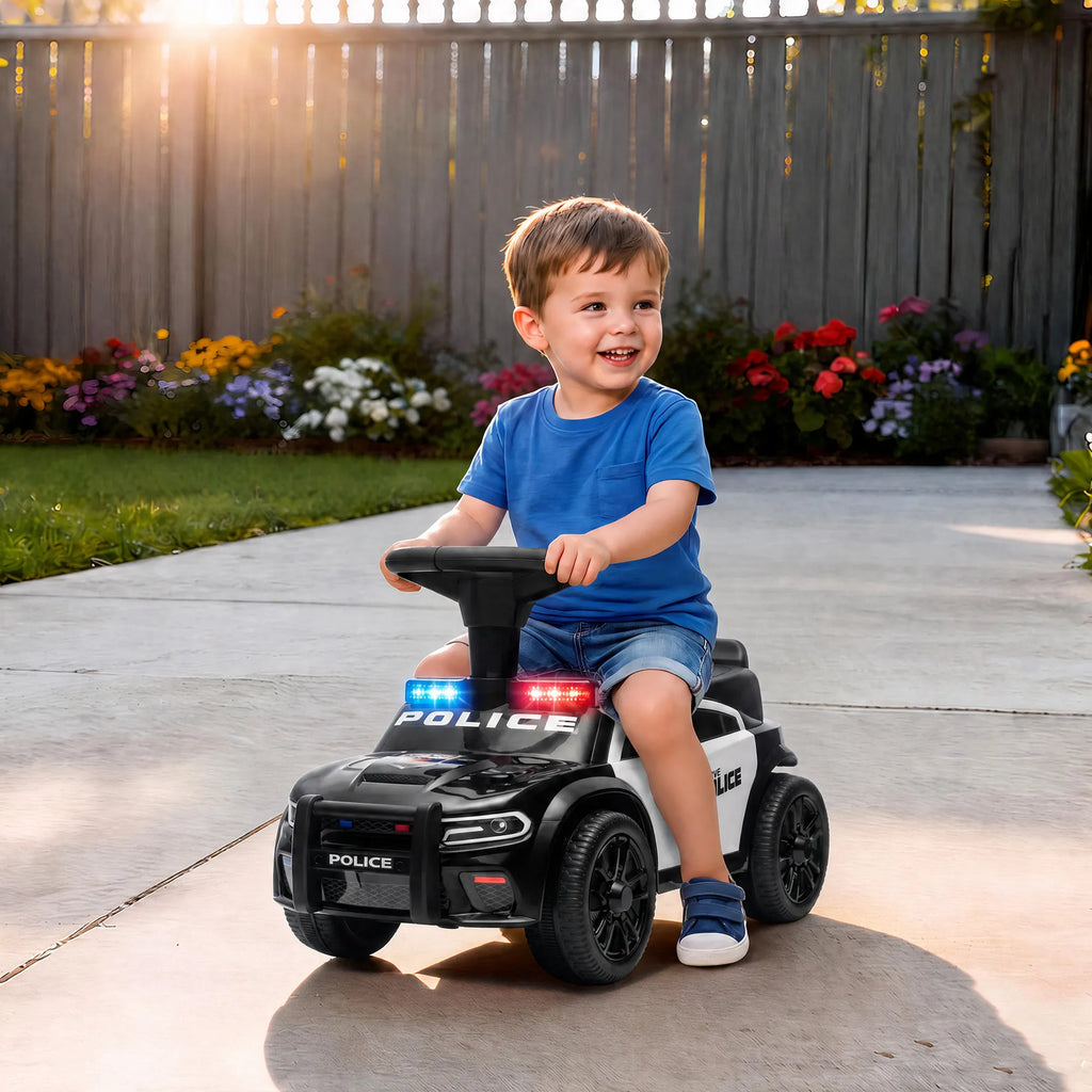 Vaikiškas automobilis-stumdukas, policijos, su muzika ir šviesomis, 18–36 mėn., juodas