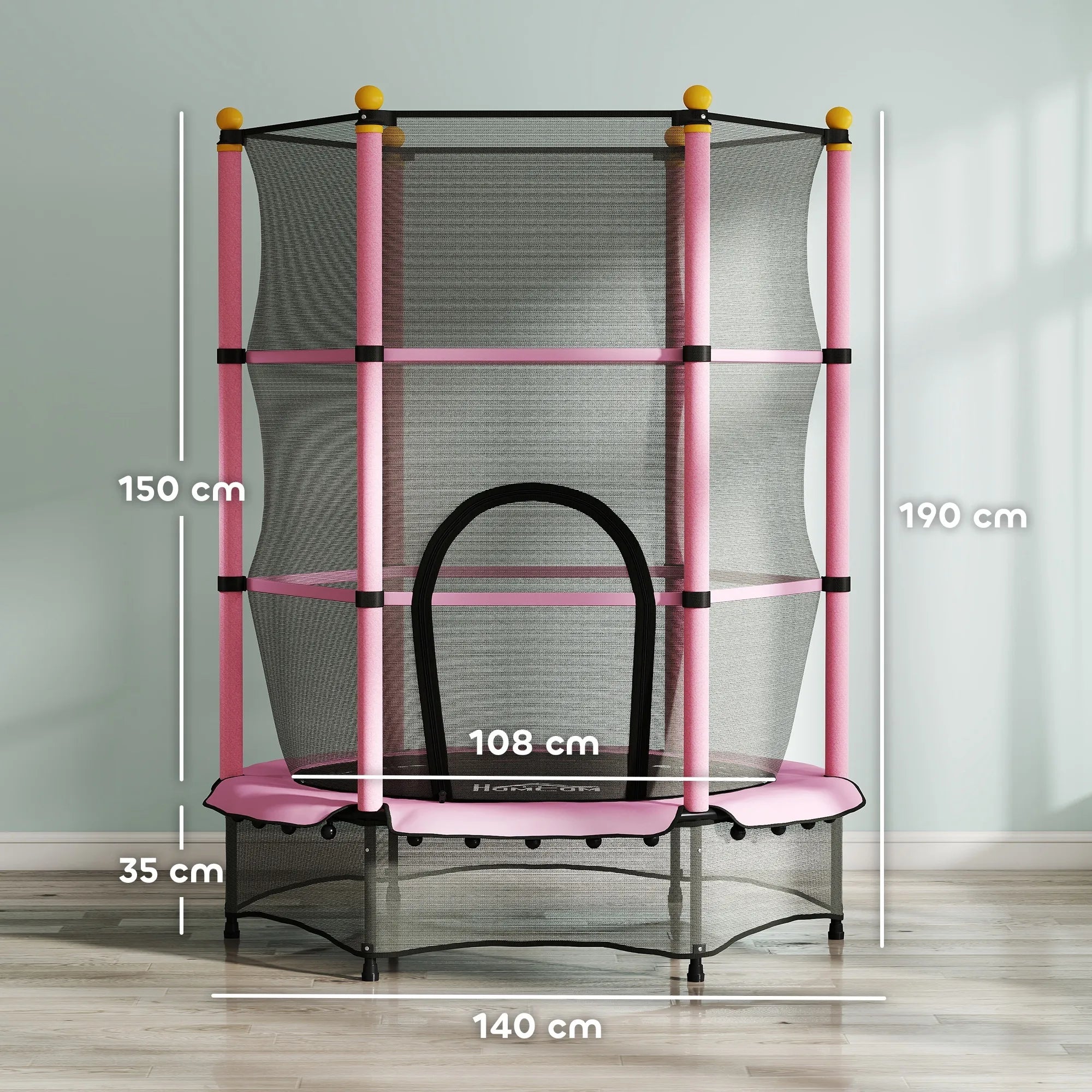Vaikiškas batutas 140 cm, su apsauginiu tinklu, iki 50 kg, rožinis, 3-10 metų vaikams