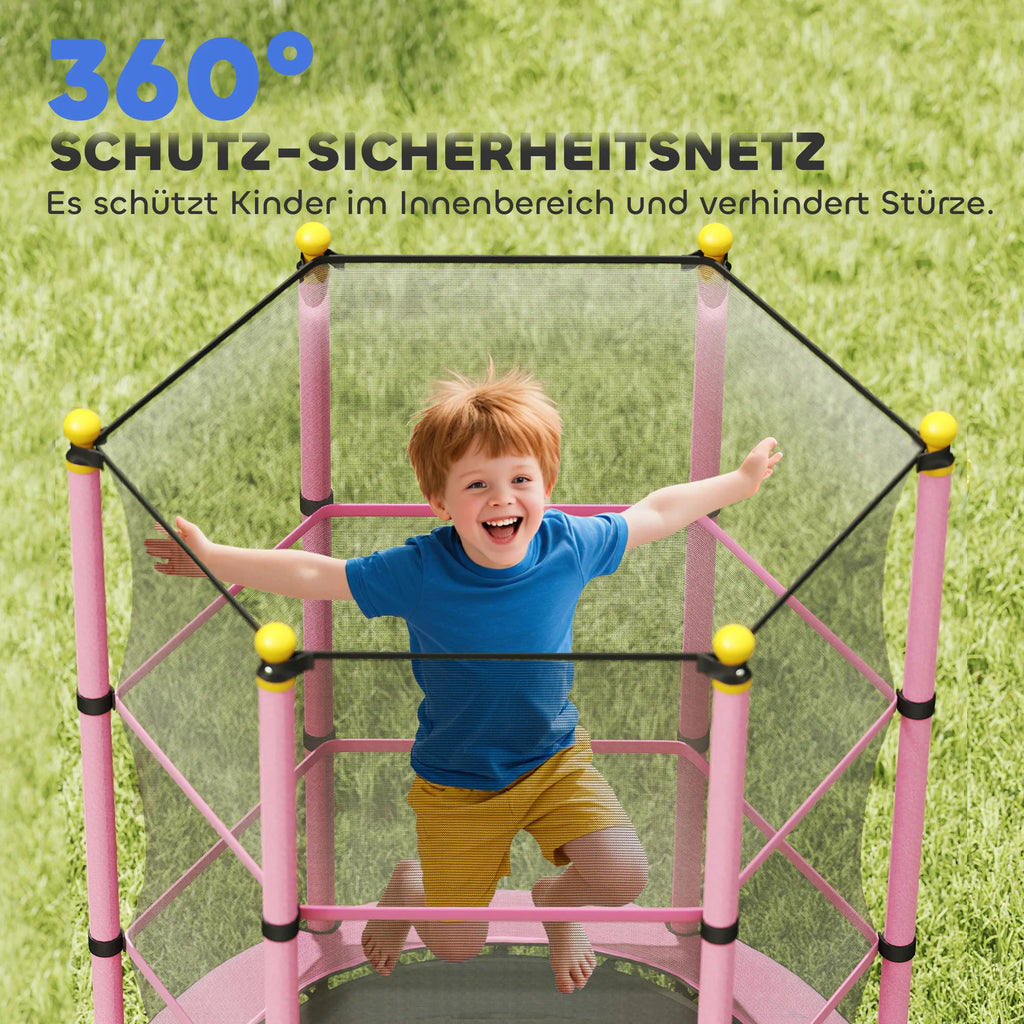Vaikiškas batutas 140 cm, su apsauginiu tinklu, iki 50 kg, rožinis, 3-10 metų vaikams