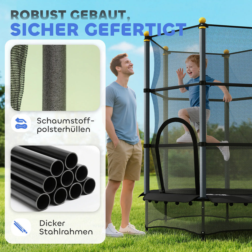 Vaikiškas batutas su apsauginiu tinklu 140 cm, 3–10 metų vaikams, juodas