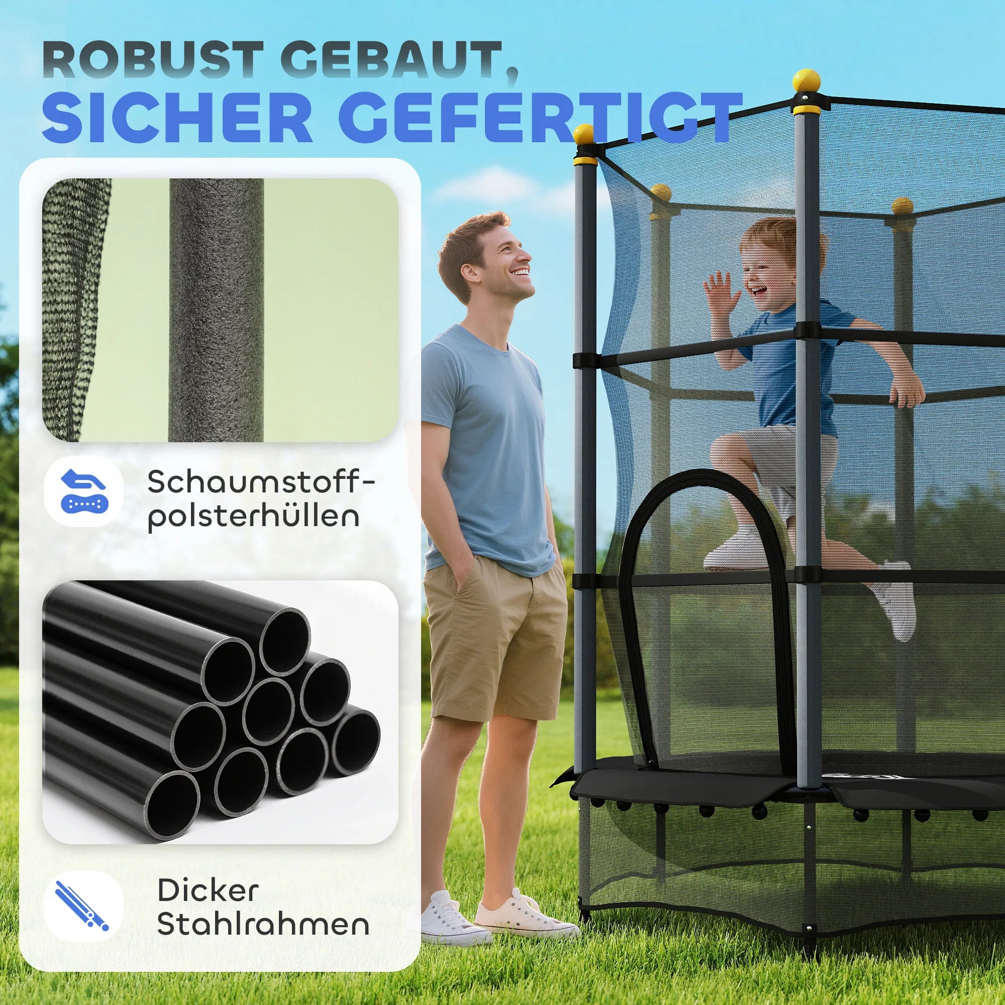 Vaikiškas batutas su apsauginiu tinklu 140 cm, 3–10 metų vaikams, juodas