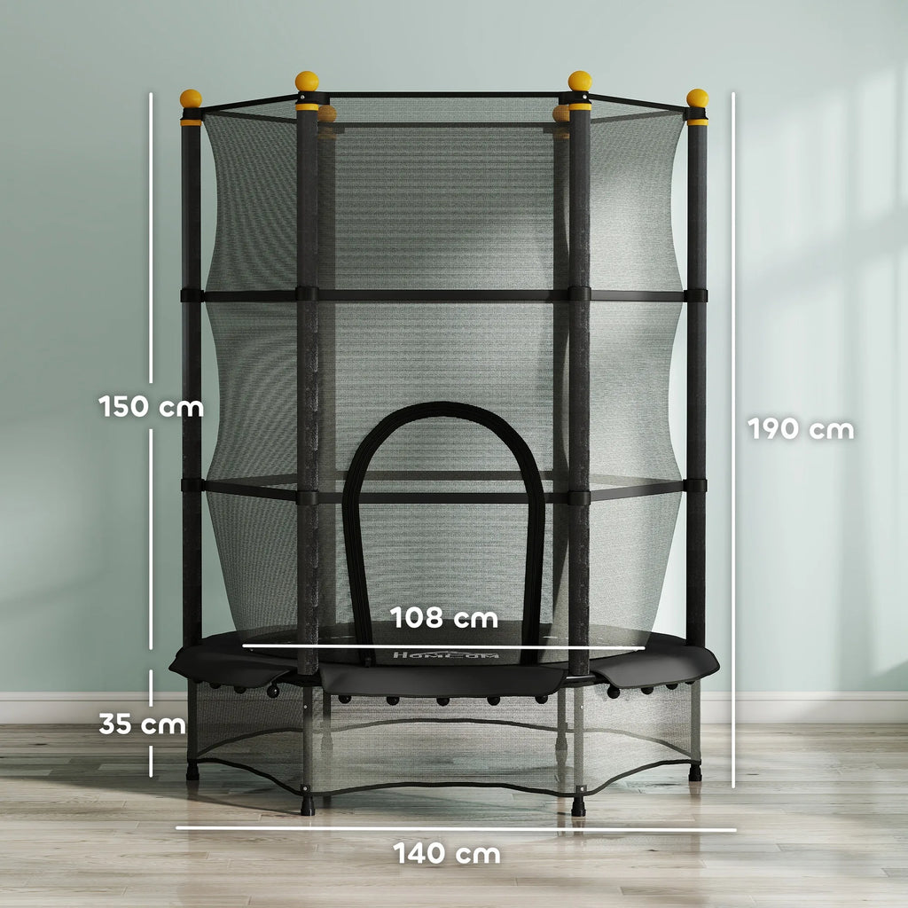 Vaikiškas batutas su apsauginiu tinklu 140 cm, 3–10 metų vaikams, juodas