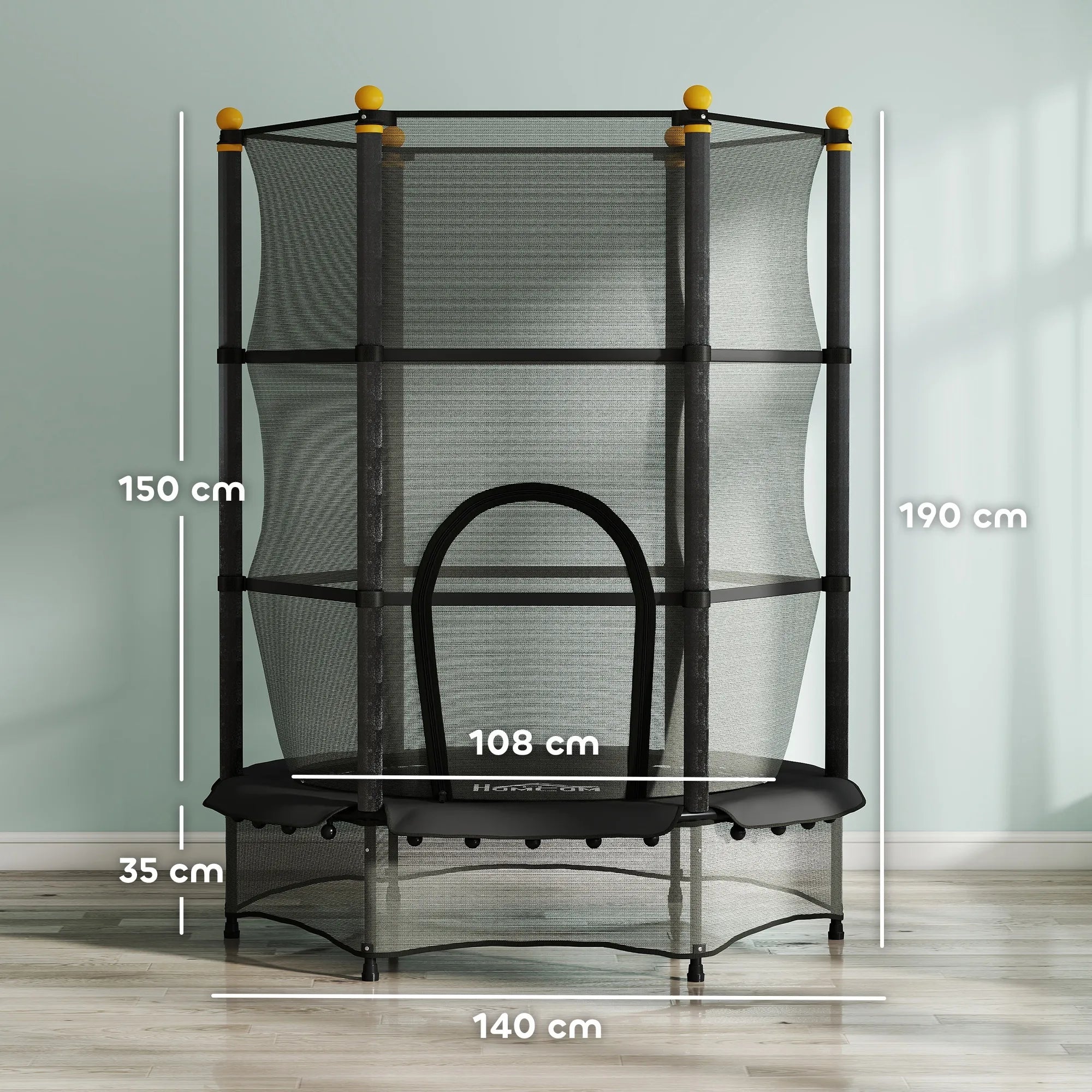 Vaikiškas batutas su apsauginiu tinklu 140 cm, 3–10 metų vaikams, juodas