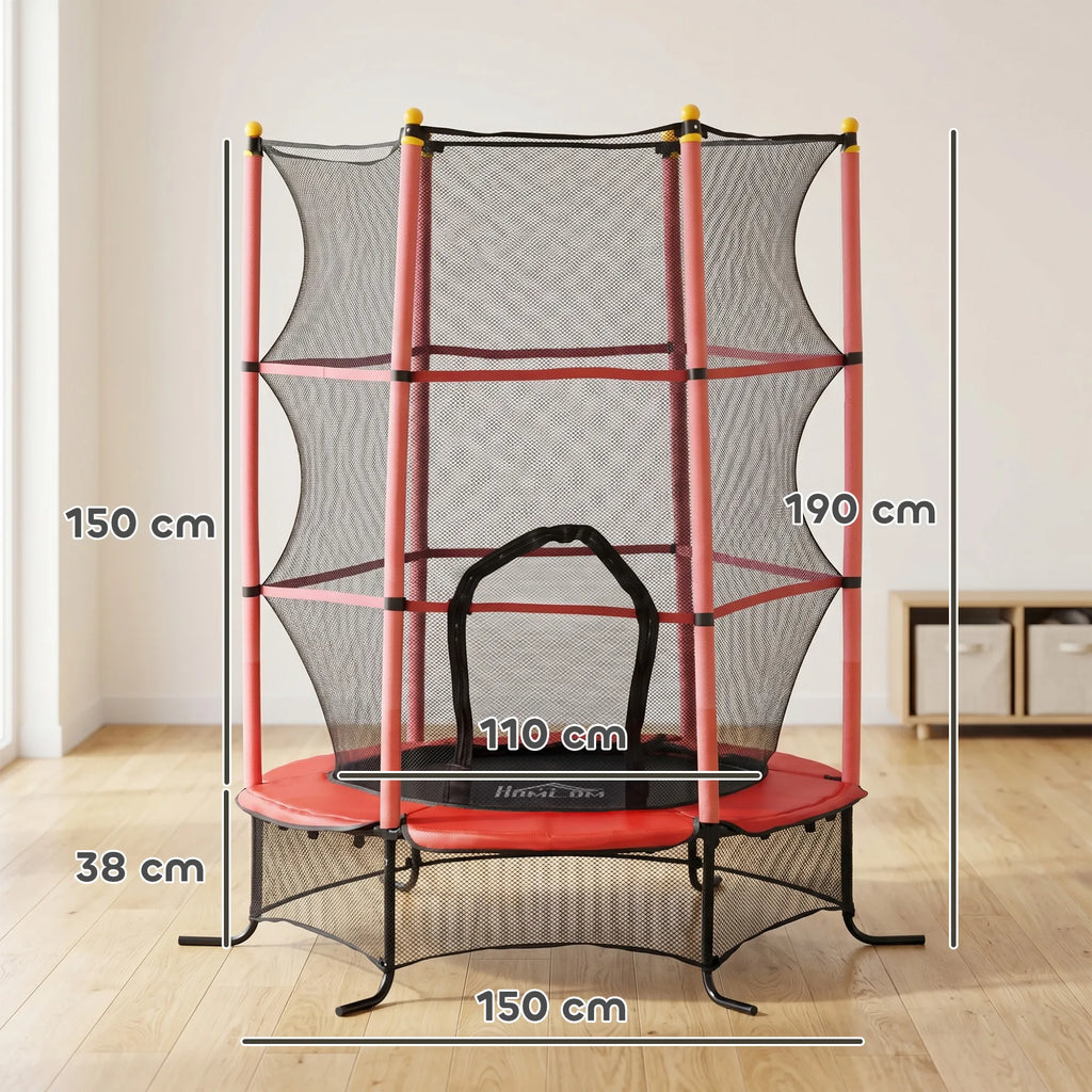 Vaikiškas batutas su apsauginiu tinklu, 163 cm, iki 50 kg, raudonas