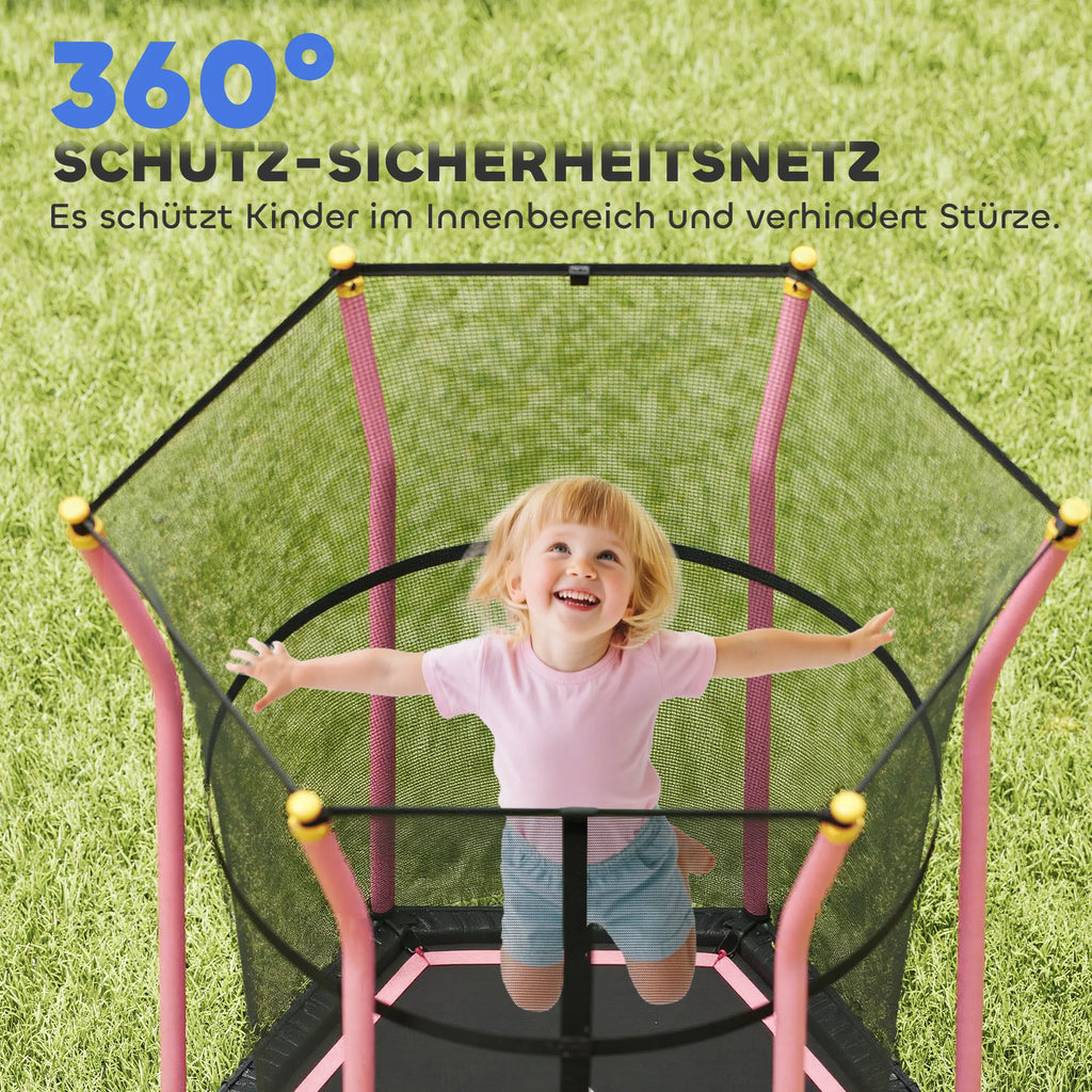 Vaikiškas batutas su apsauginiu tinklu 163 cm, iki 50 kg, rožinis