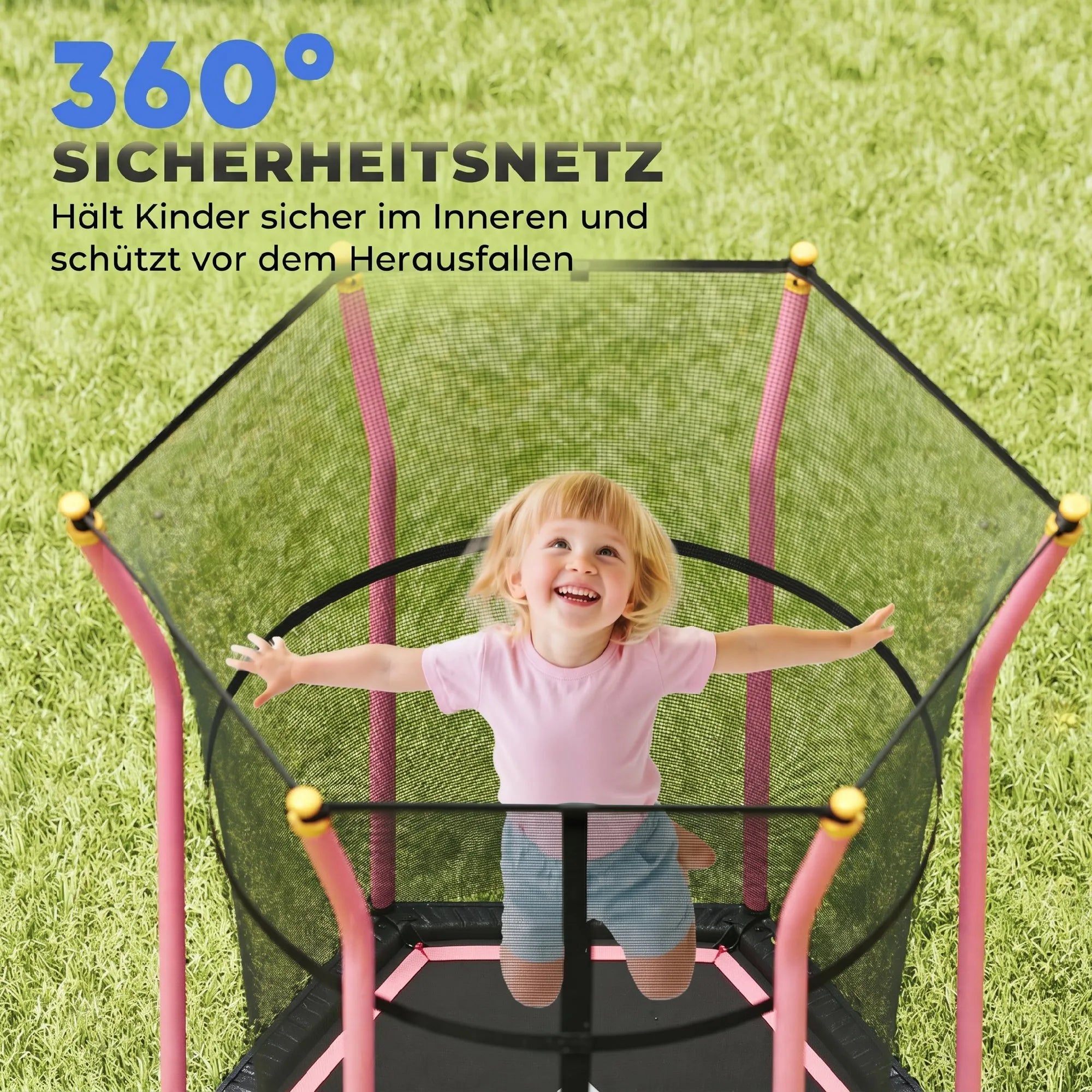 Vaikiškas batutas su apsauginiu tinklu 163 cm, iki 50 kg, rožinis