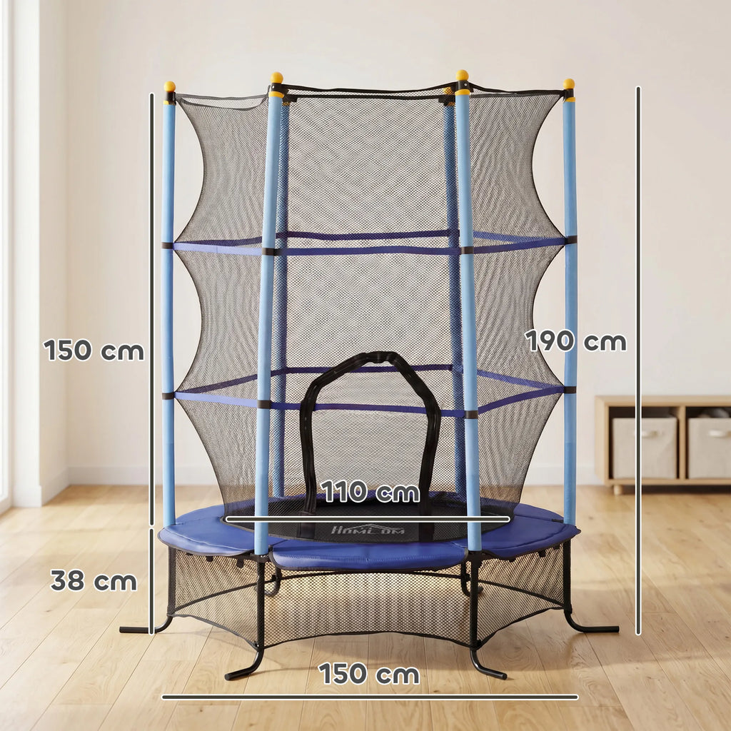 Vaikiškas batutas su apsauginiu tinklu, 163 cm, mėlynas