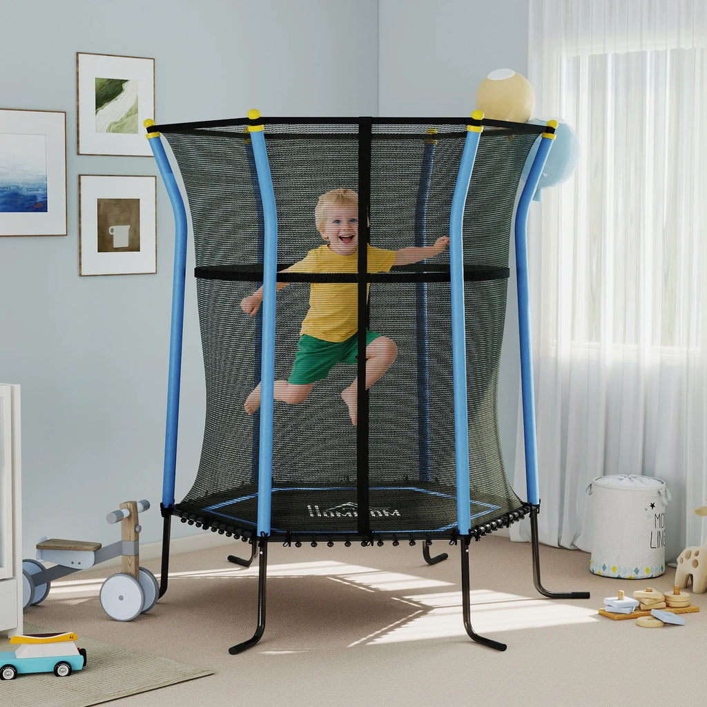 Vaikiškas batutas su apsauginiu tinklu 163,5 cm, 3–10 metų vaikams, mėlynas