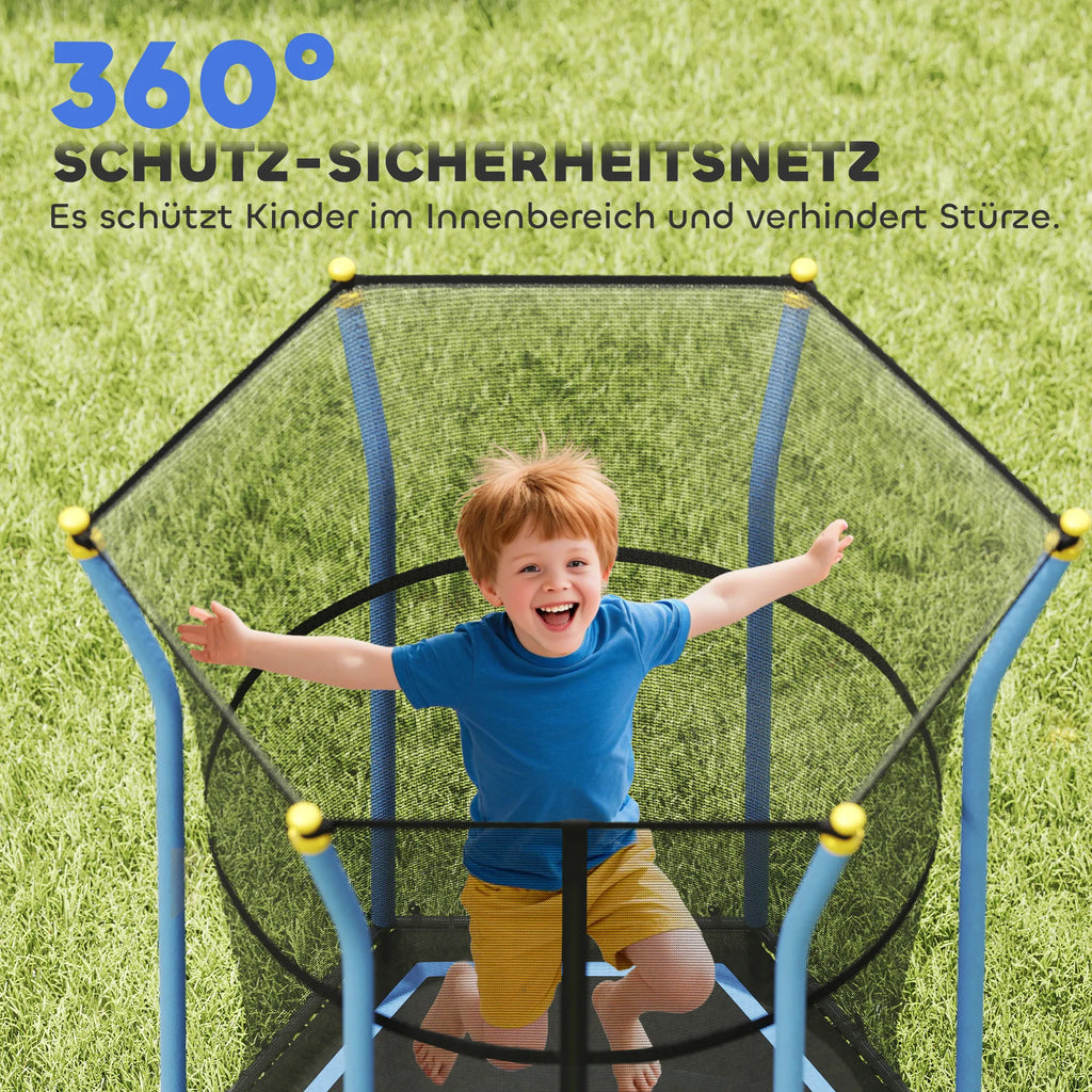 Vaikiškas batutas su apsauginiu tinklu 163,5 cm, 3–10 metų vaikams, mėlynas