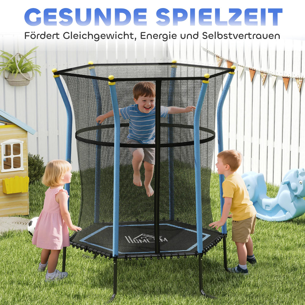 Vaikiškas batutas su apsauginiu tinklu 163,5 cm, 3–10 metų vaikams, mėlynas