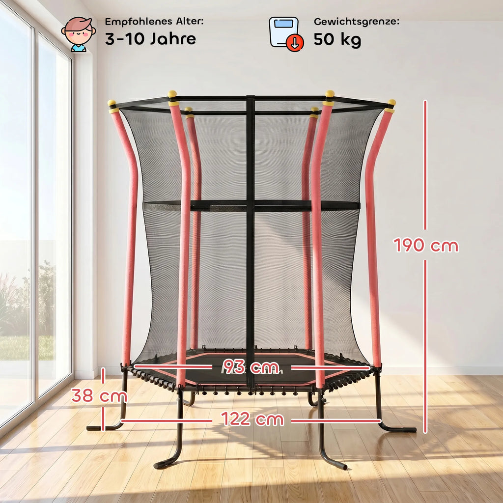 Vaikiškas batutas su apsauginiu tinklu, 163,5 cm, iki 50 kg, raudonas