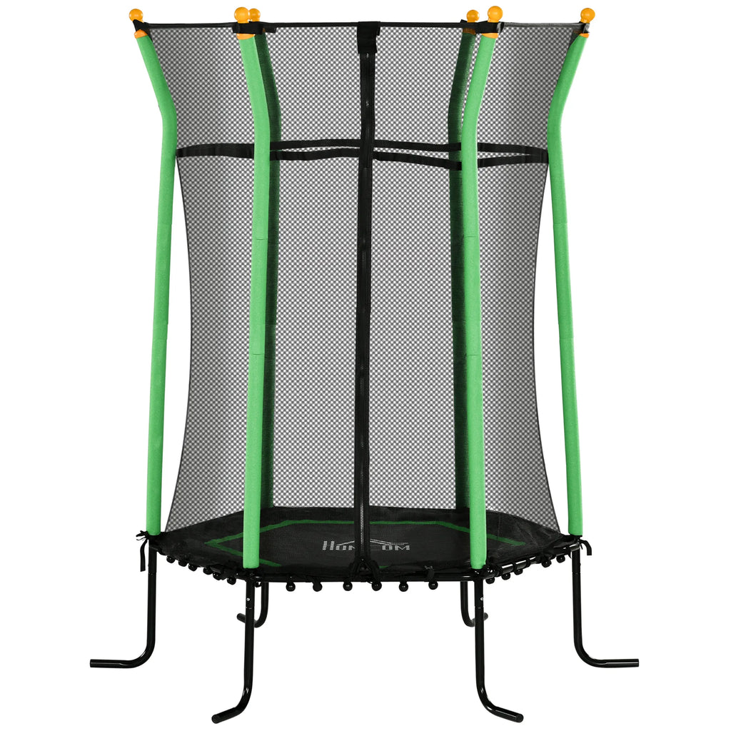 Vaikiškas batutas su apsauginiu tinklu, 163,5 cm, žalias, 3–10 metų vaikams