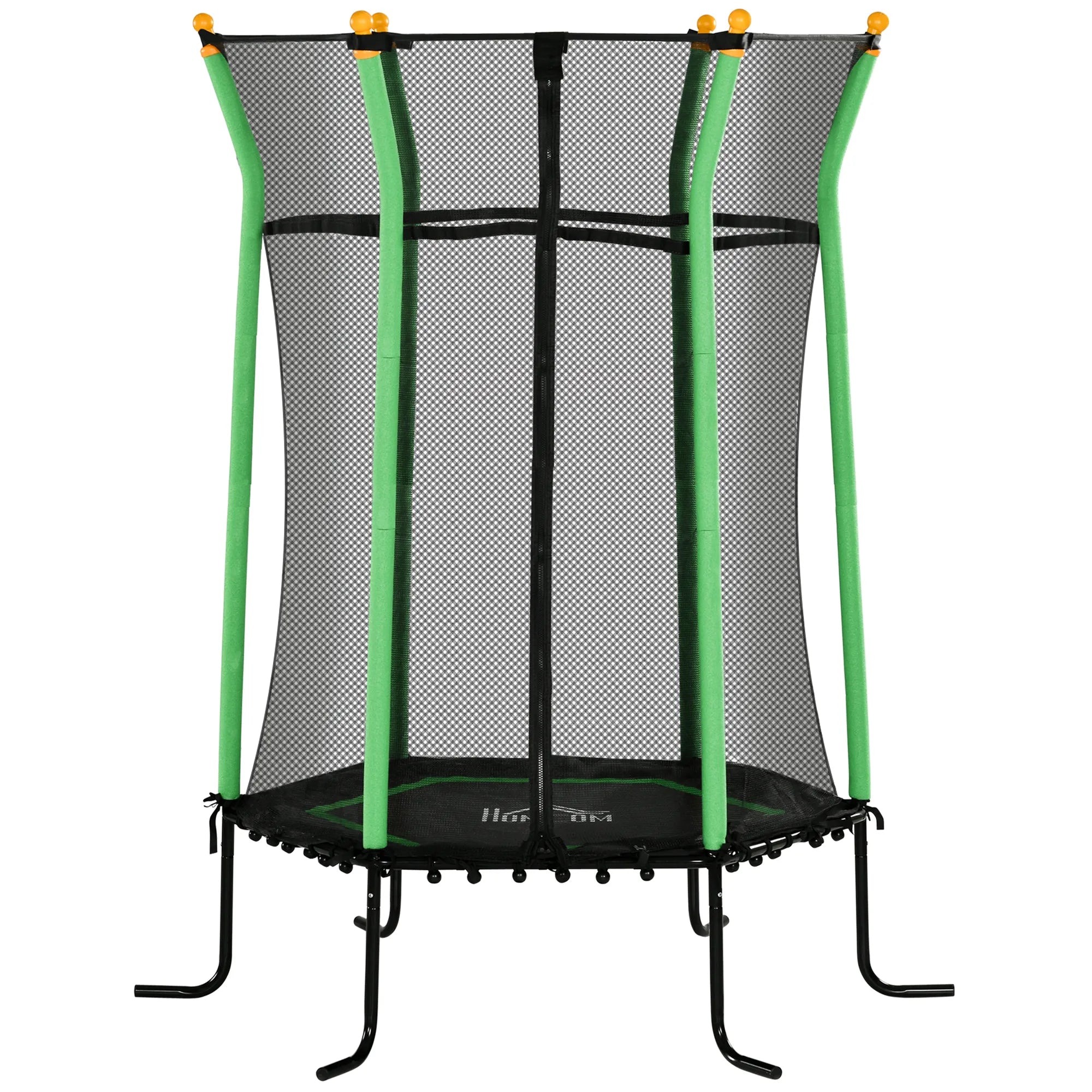 Vaikiškas batutas su apsauginiu tinklu, 163,5 cm, žalias, 3–10 metų vaikams