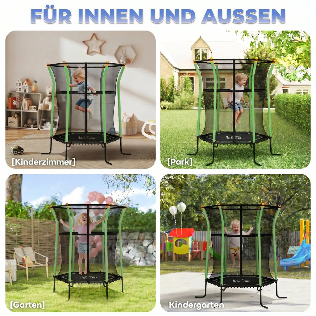 Vaikiškas batutas su apsauginiu tinklu, 163,5 cm, žalias, 3–10 metų vaikams