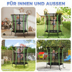 Vaikiškas batutas su apsauginiu tinklu, 163,5 cm, žalias, 3–10 metų vaikams