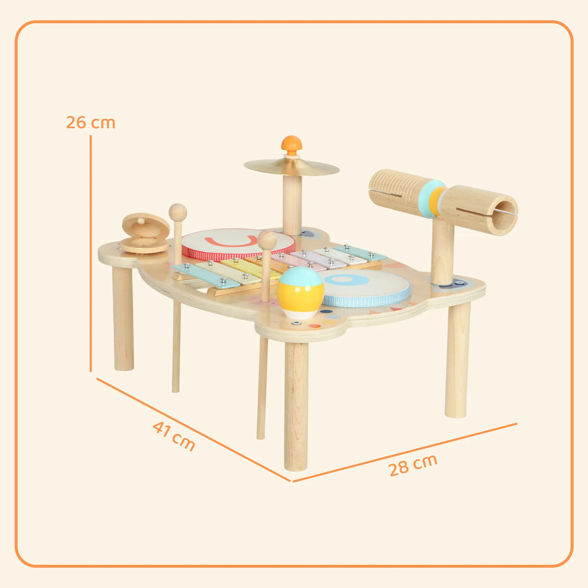 Matmenų schema: muzikos instrumentų staliukas 41x28 cm, aukštis 26 cm