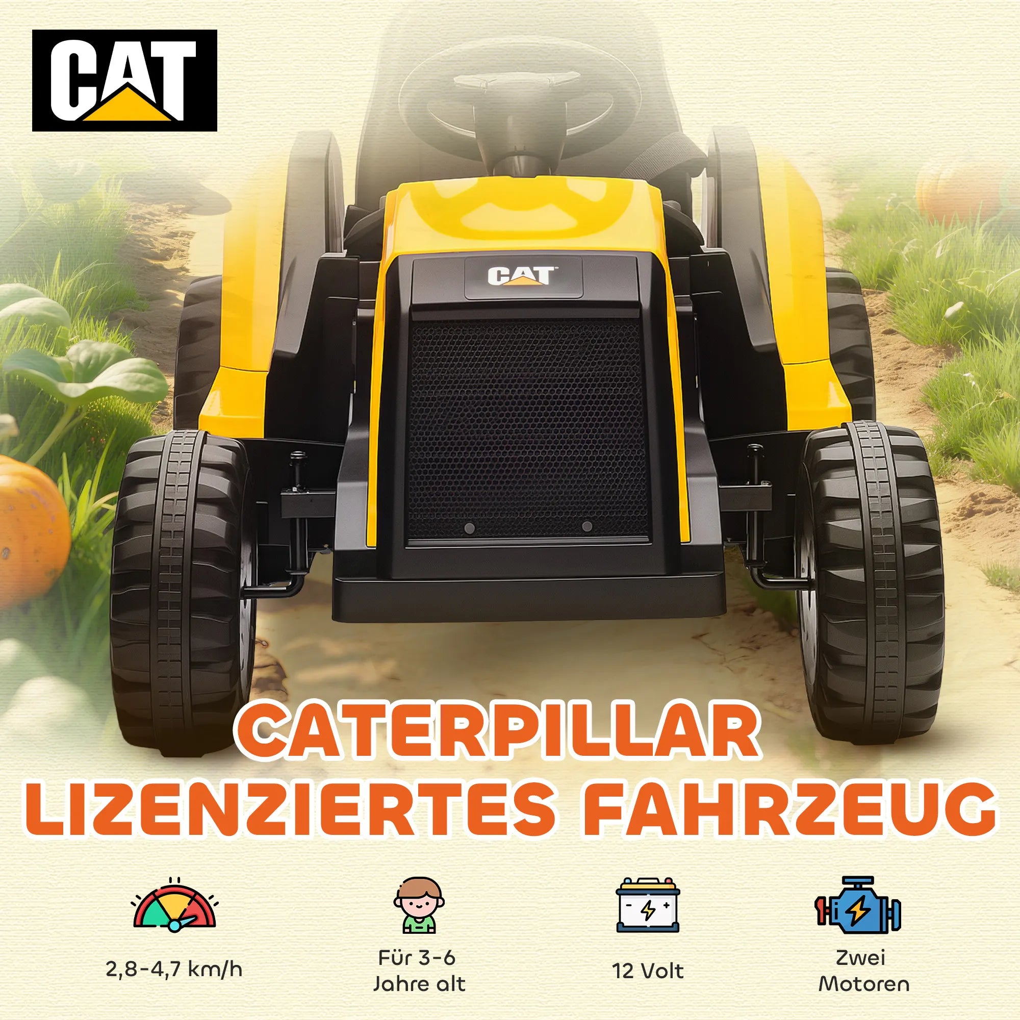Vaikiškas elektrinis automobilis CAT, 3-6 metų vaikams, geltonas