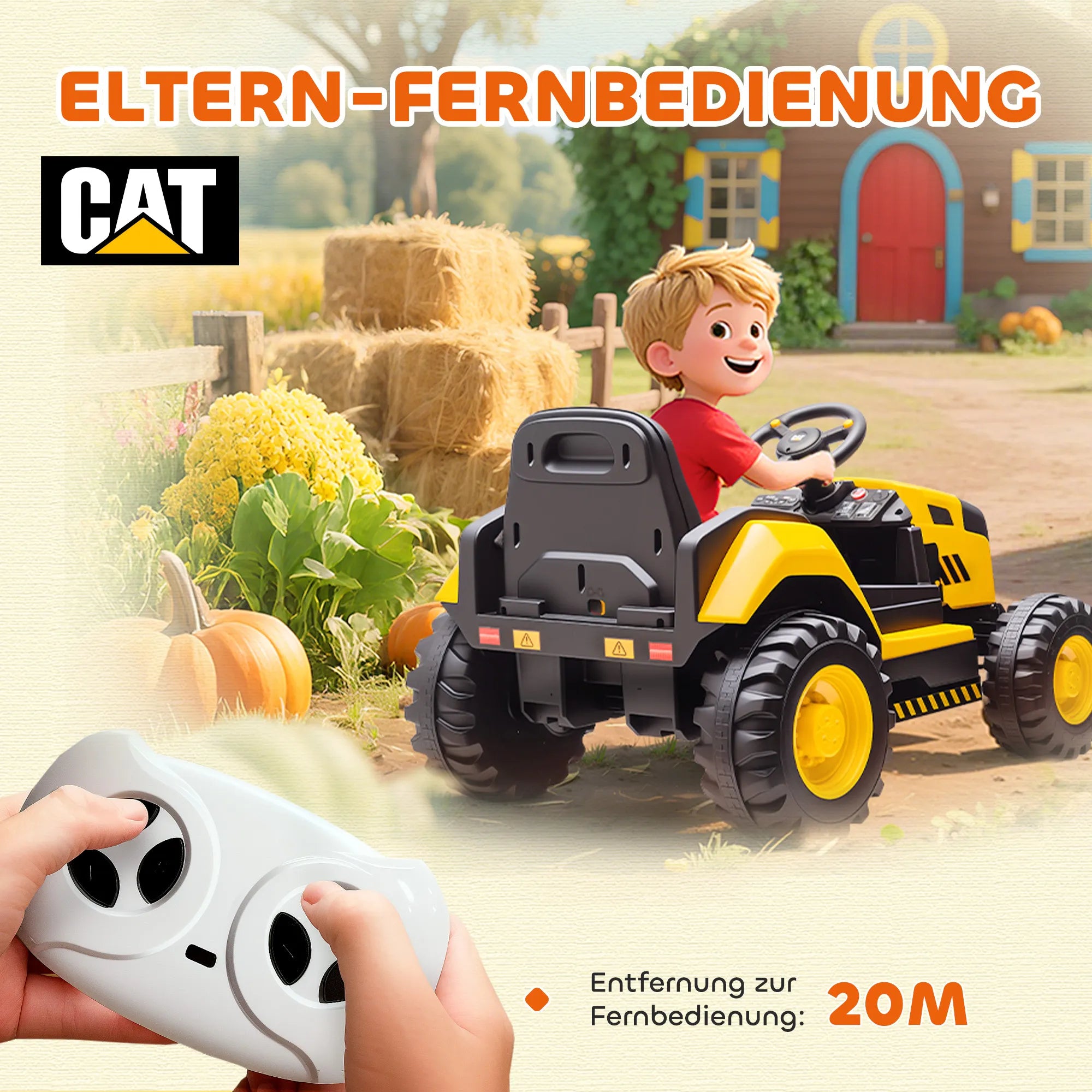 Vaikiškas elektrinis automobilis CAT, 3-6 metų vaikams, geltonas