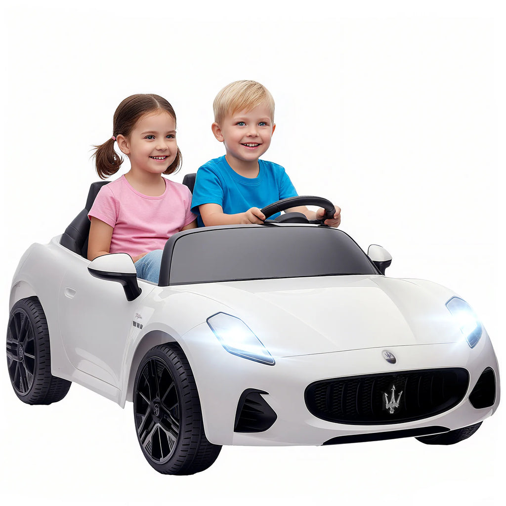 Vaikiškas elektrinis automobilis Maserati, 2-vietis, iki 60 kg, baltas (3–8 metų vaikams)