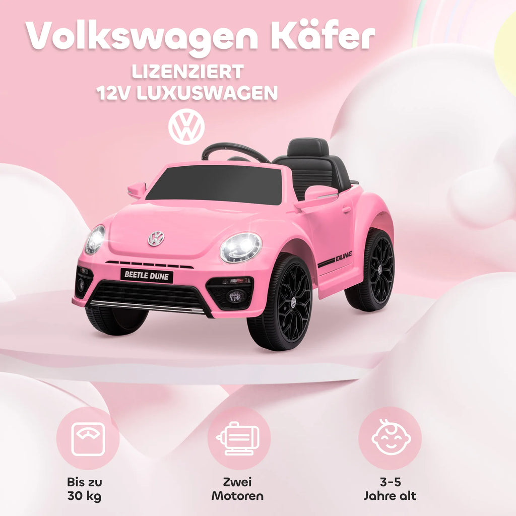 Vaikiškas elektrinis automobilis VW Vabalas, 3-5 metų vaikams, rožinis 3-5 km/h