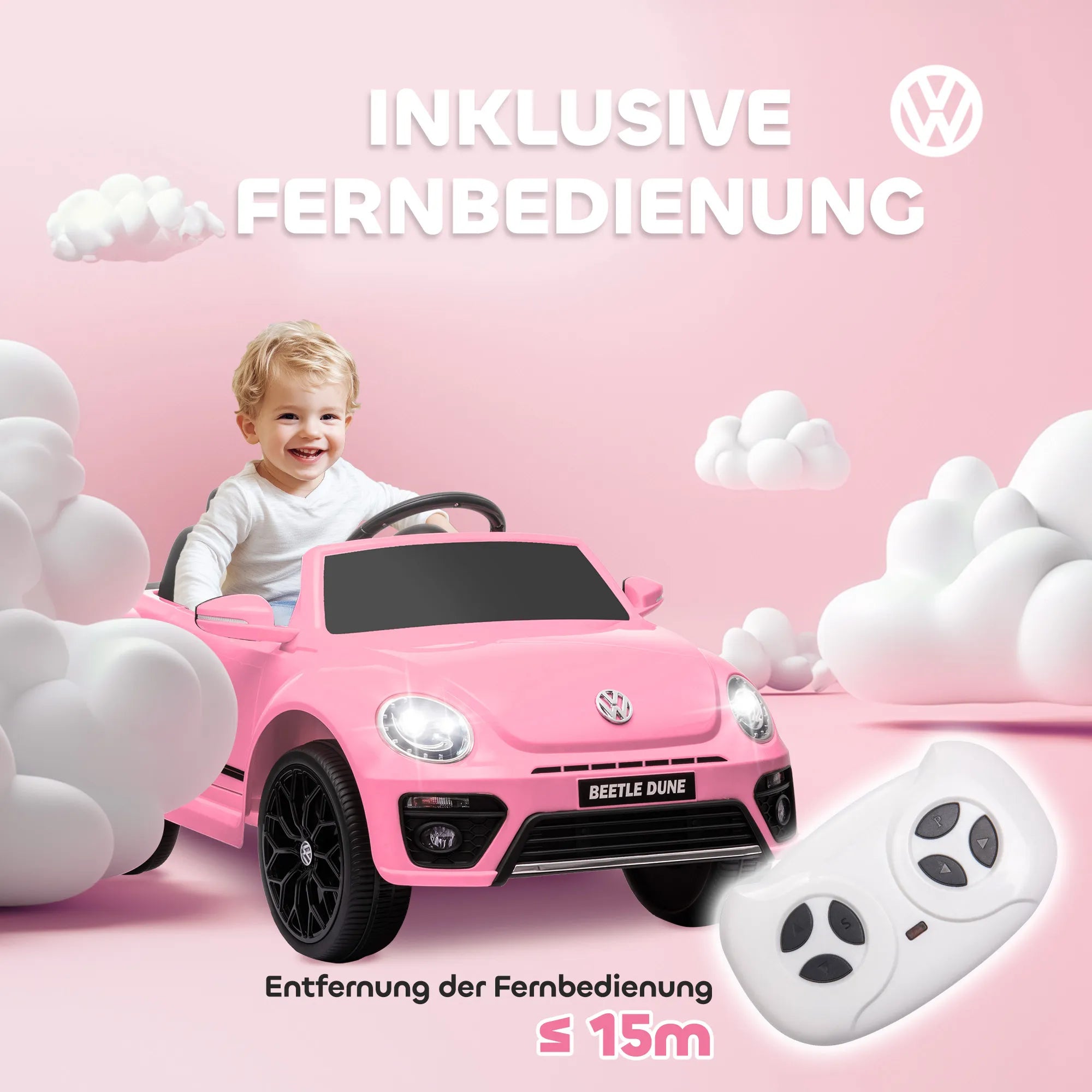Vaikiškas elektrinis automobilis VW Vabalas, 3-5 metų vaikams, rožinis 3-5 km/h