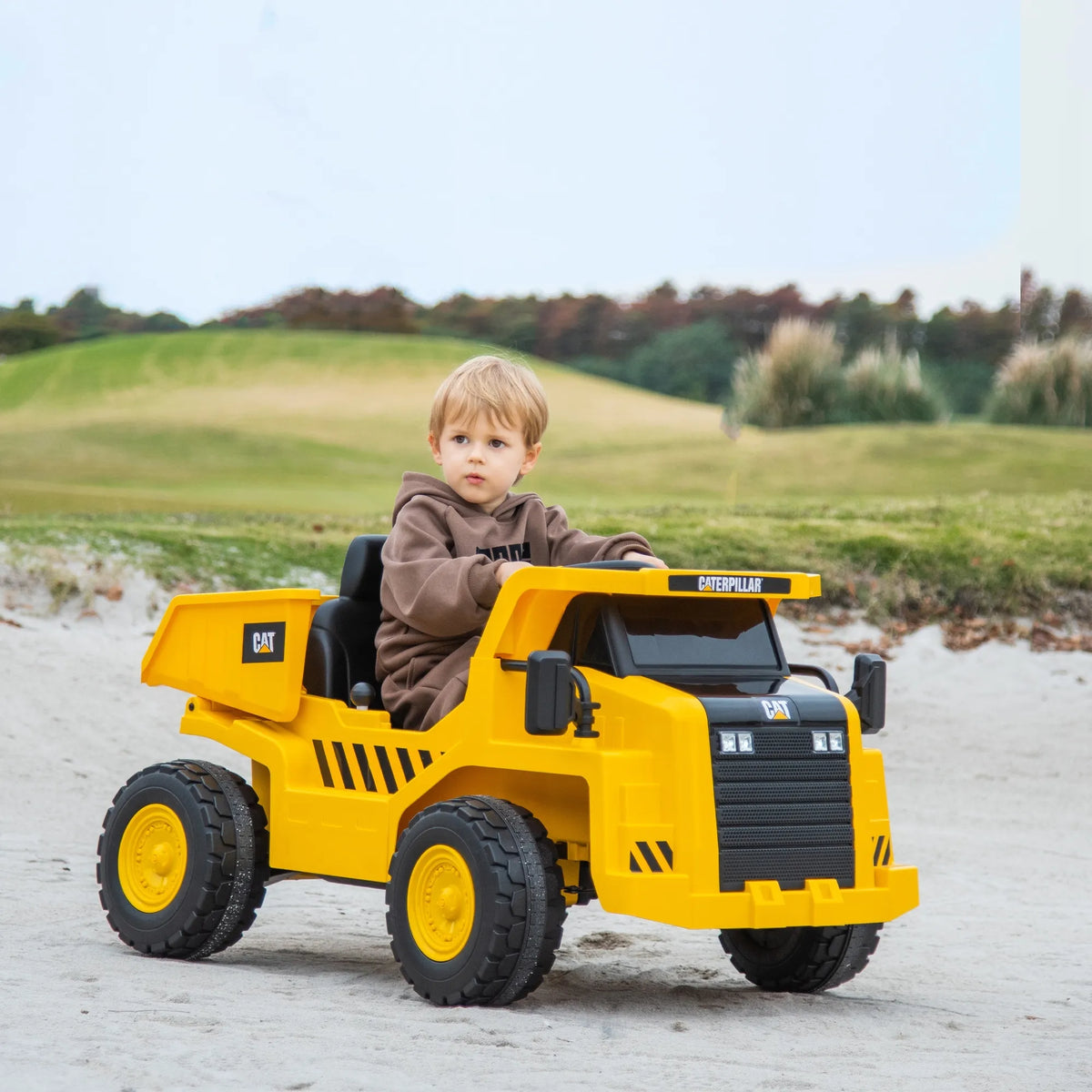 Vaikiškas elektrinis ekskavatorius Caterpillar 3–6 metų vaikams, geltonas