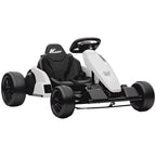 Baltas vaikiškas elektrinis gokartas su juoda sportine sėdyne
