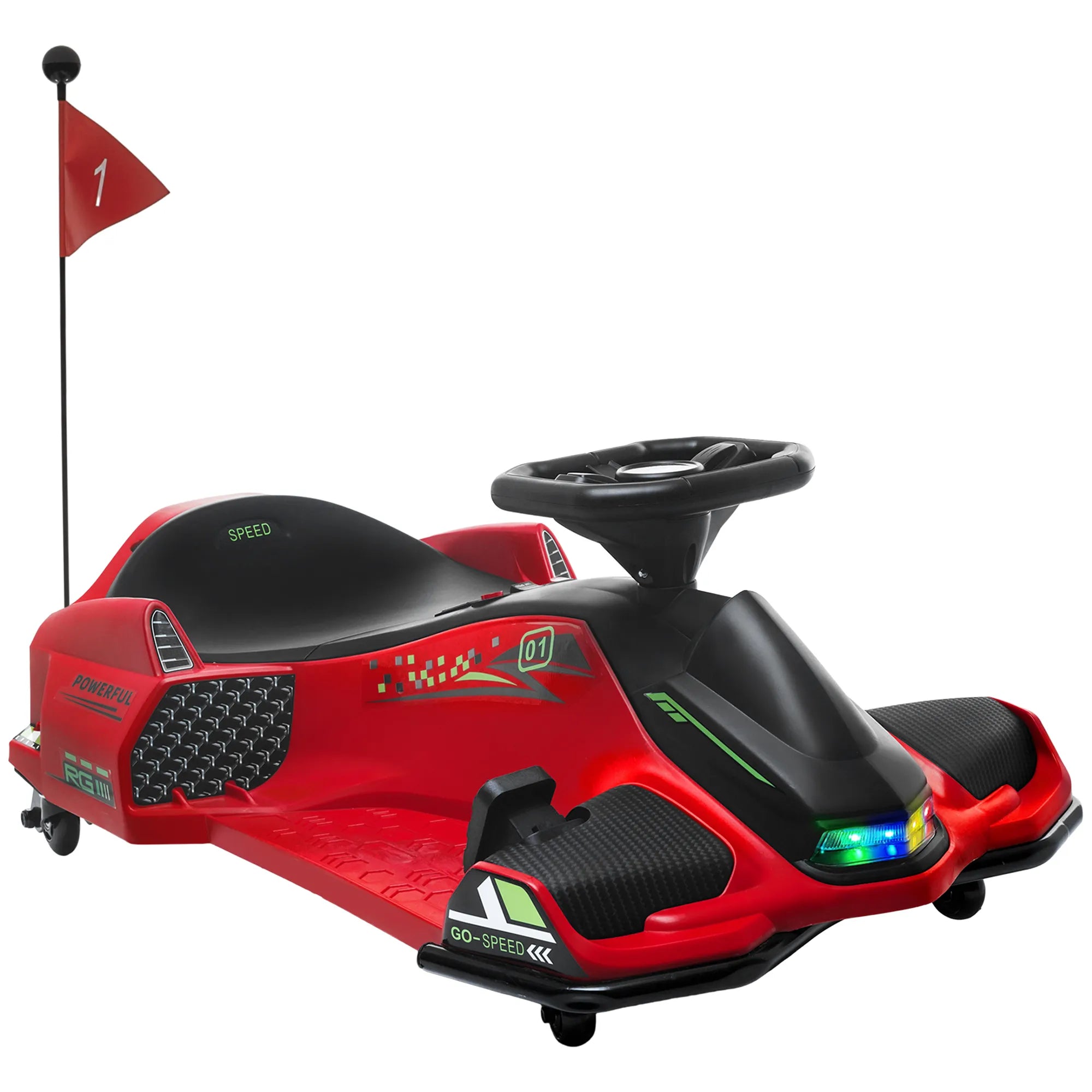 Vaikiškas elektrinis gokartas, 3–8 km/h, su šviesomis ir muzika, raudonas