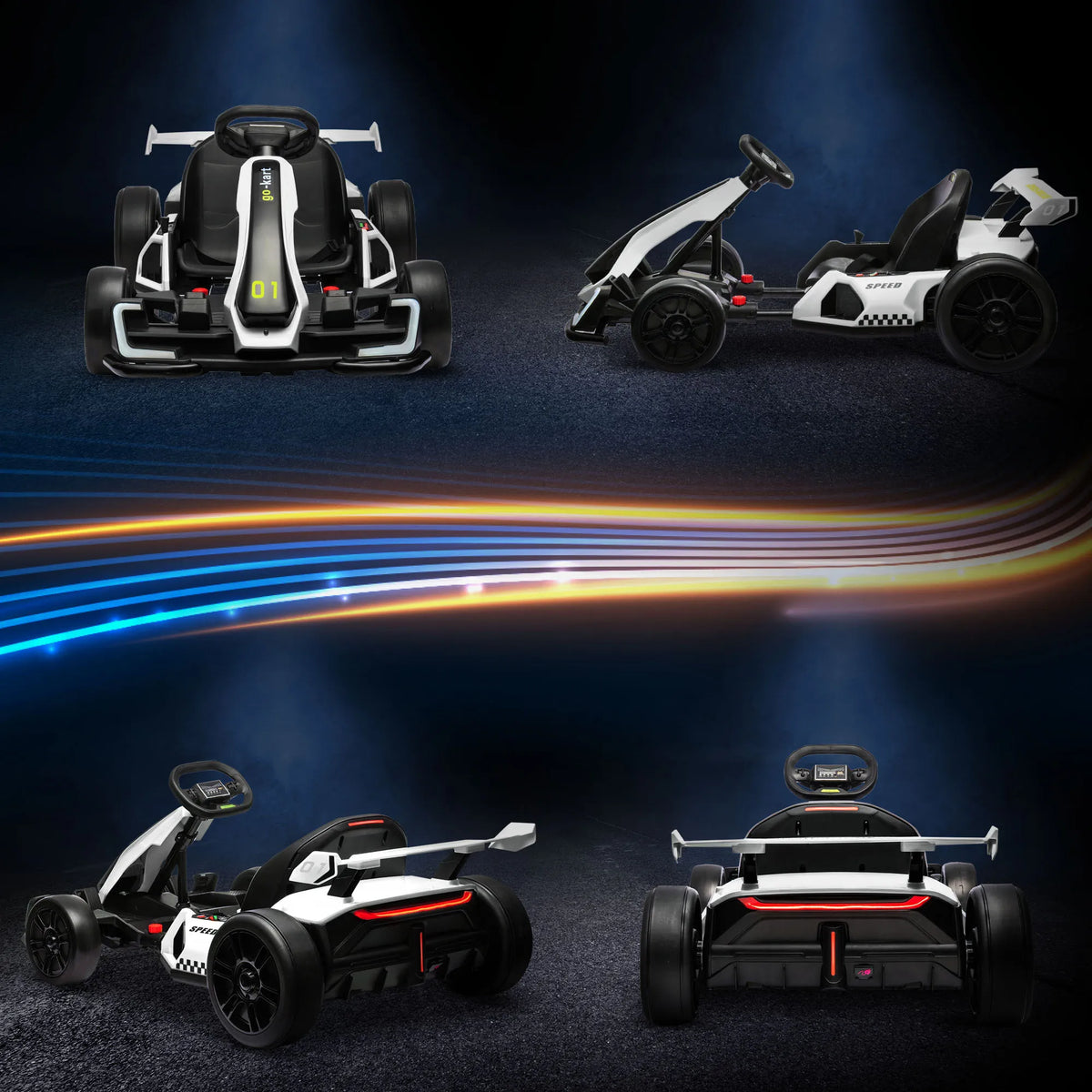 Vaikiškas elektrinis kartingas 24 V su drifto funkcija, 6–12 m. vaikams, baltas