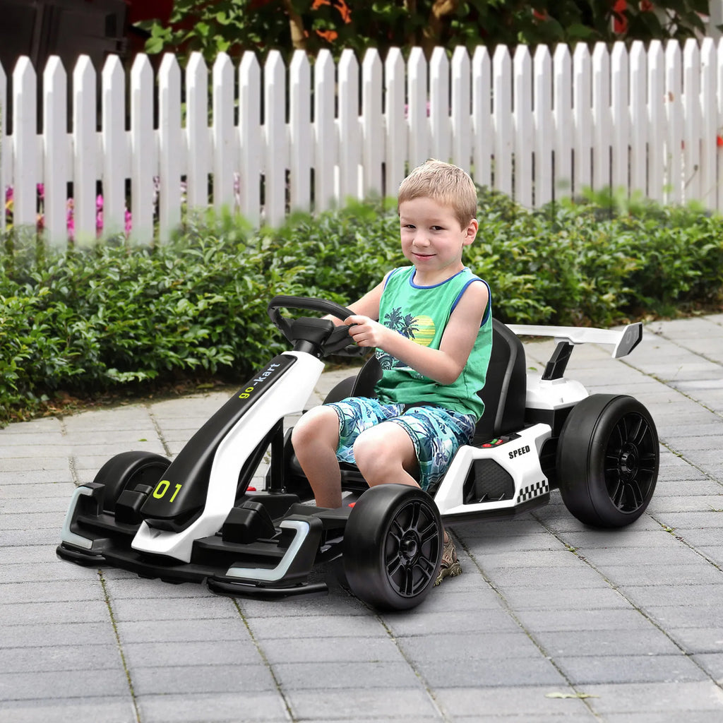 Vaikiškas elektrinis kartingas 24 V su drifto funkcija, 6–12 m. vaikams, baltas