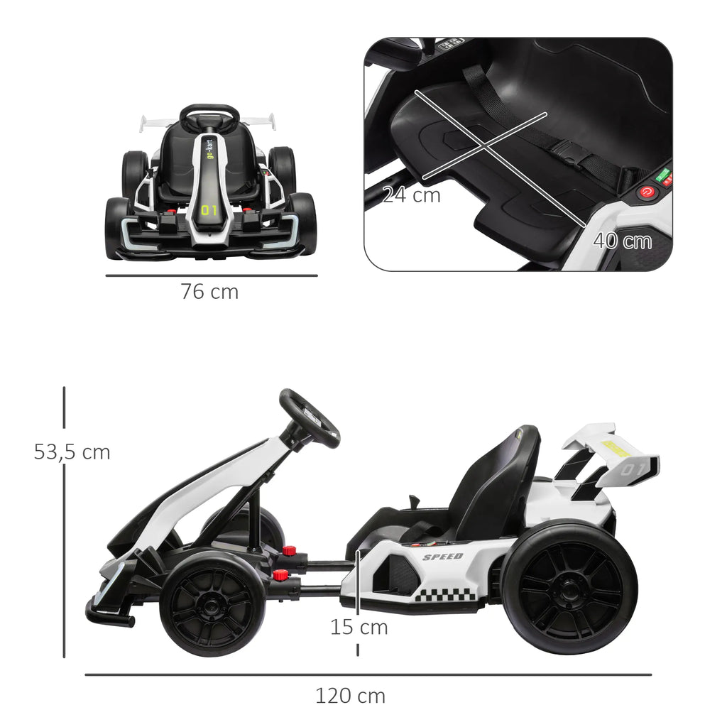Vaikiškas elektrinis kartingas 24 V su drifto funkcija, 6–12 m. vaikams, baltas