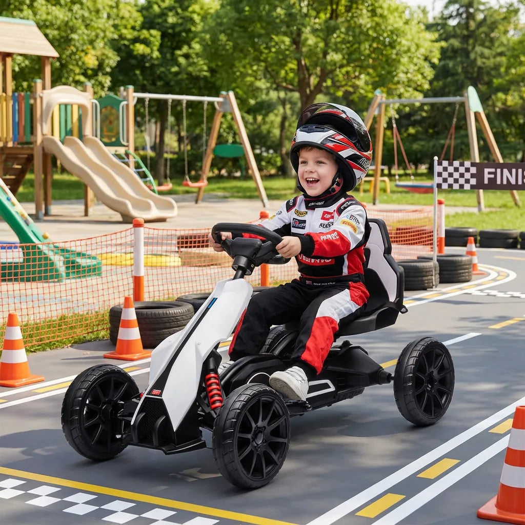 Vaikiškas elektrinis kartingas, 3–8 metų vaikams, baltas