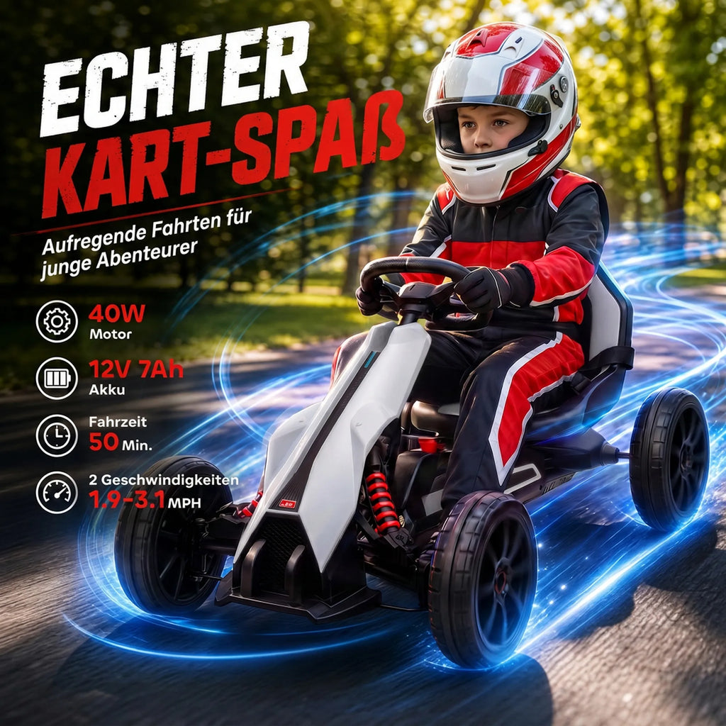 Vaikiškas elektrinis kartingas, 3–8 metų vaikams, baltas