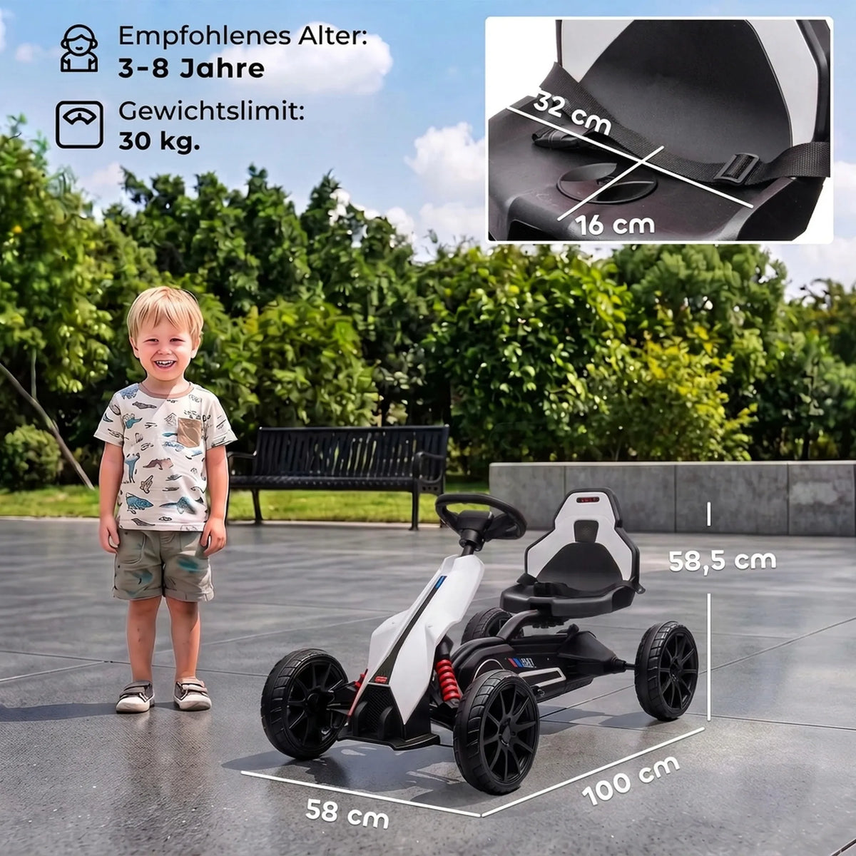 Vaikiškas elektrinis kartingas, 3–8 metų vaikams, baltas