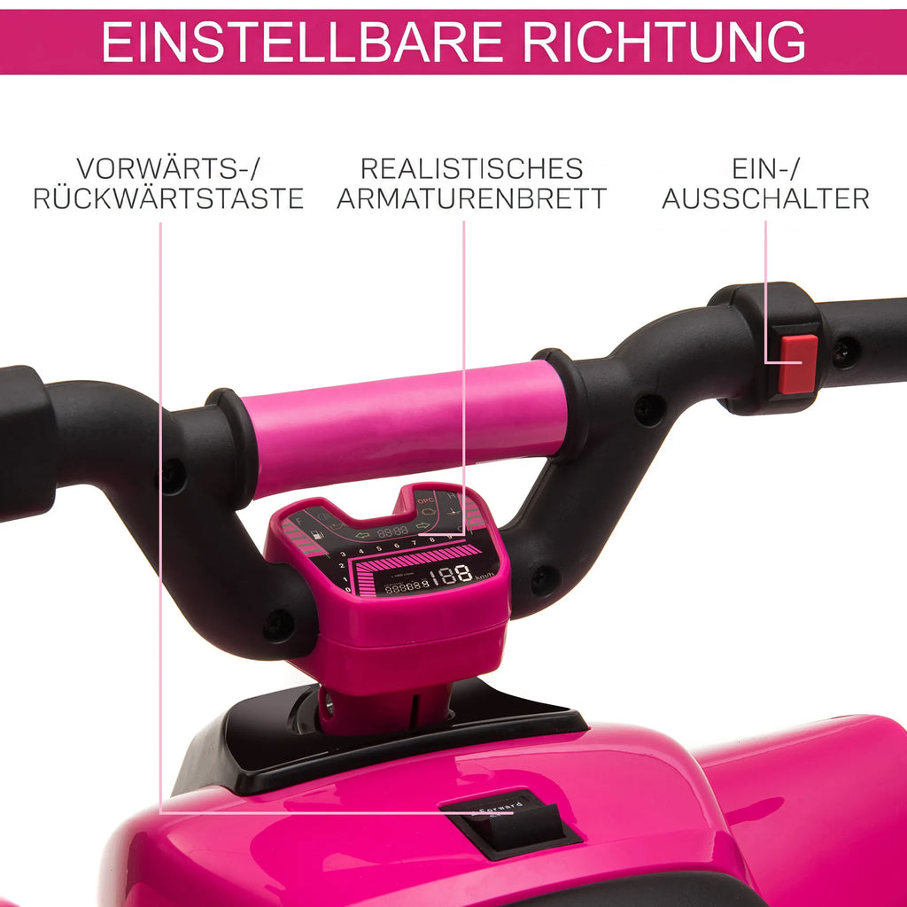 Vaikiškas elektrinis keturratis, 18–36 mėn. vaikams, iki 20 kg, rožinis
