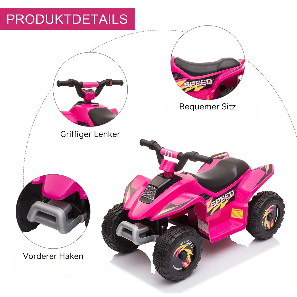 Vaikiškas elektrinis keturratis, 18–36 mėn. vaikams, iki 20 kg, rožinis