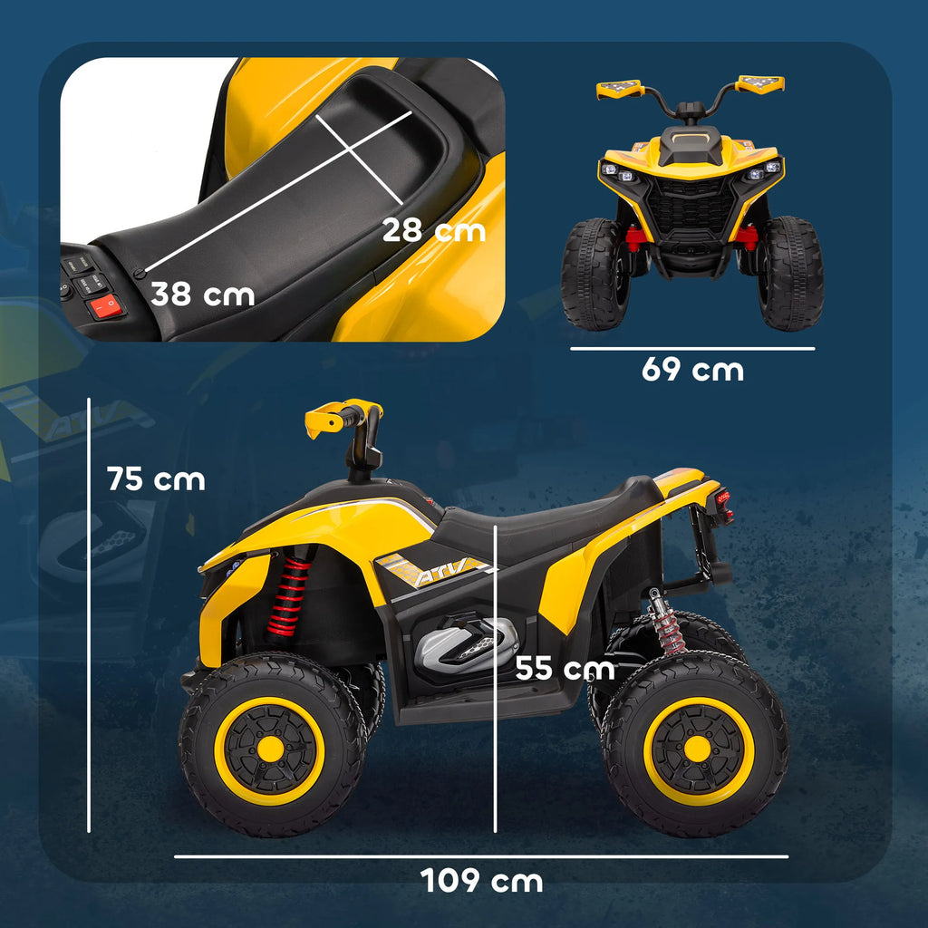 Vaikiškas elektrinis keturratis 3–8 metų vaikams, iki 50 kg, geltonas 3-6 km/h