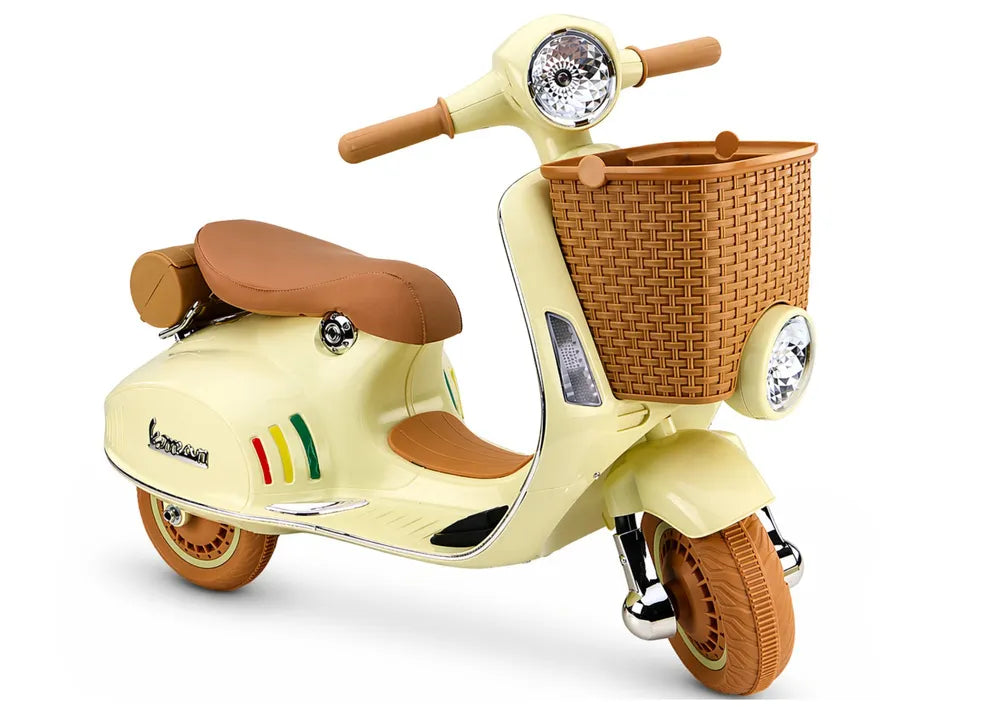 Vaikiškas elektrinis motociklas, 12 V, 2 × 35 W, iki 6 km/h, smėlio spalvos
