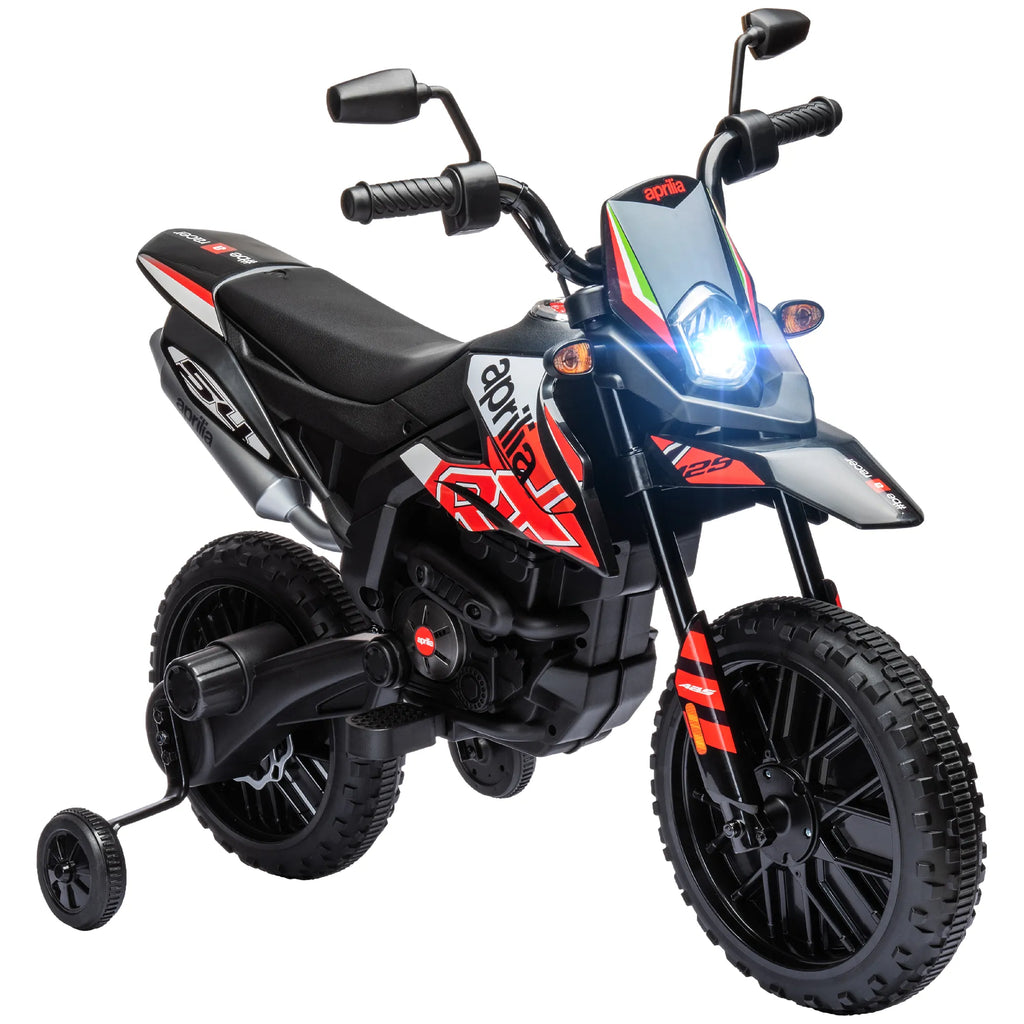 Vaikiškas elektrinis motociklas, 12 V, 2 varikliai, su atraminiais ratukais