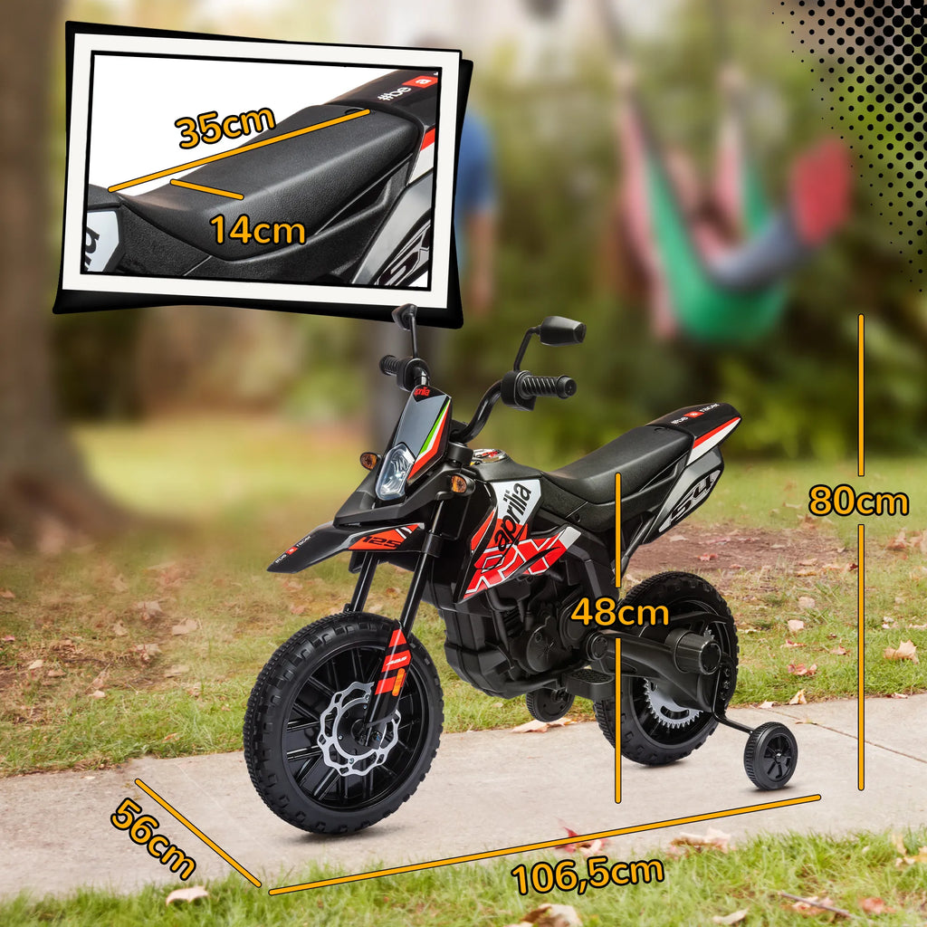 Vaikiškas elektrinis motociklas, 12 V, 2 varikliai, su atraminiais ratukais