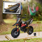 Vaikiškas elektrinis motociklas, 12 V, 2 varikliai, su atraminiais ratukais