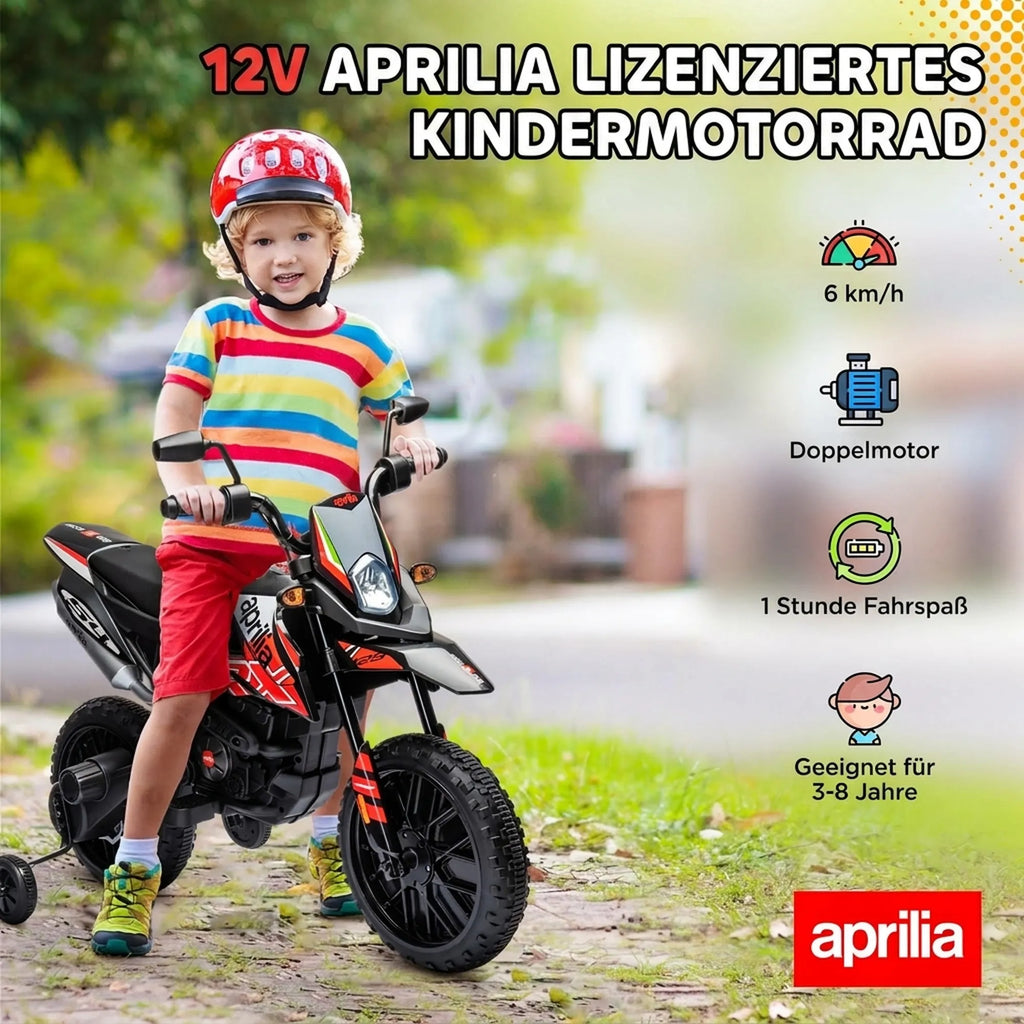 Vaikiškas elektrinis motociklas, 12 V, 2 varikliai, su atraminiais ratukais