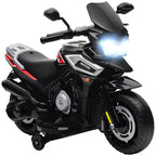 Vaikiškas elektrinis motociklas, 18–36 mėn. vaikams, su pagalbiniais ratukais, juodas