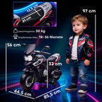 Vaikiškas elektrinis motociklas, 18–36 mėn. vaikams, su pagalbiniais ratukais, juodas