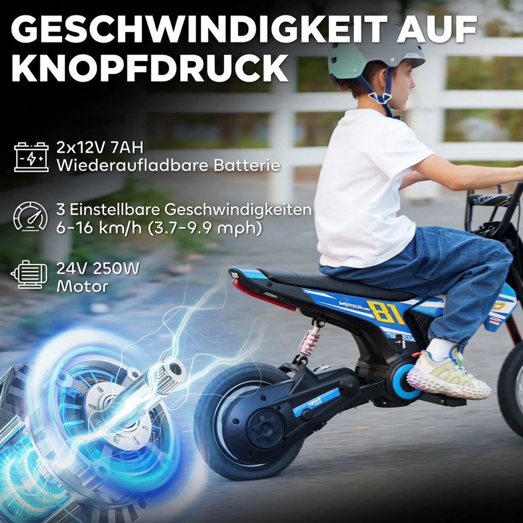 Vaikiškas elektrinis motociklas, 24 V, 250 W, iki 16 km/h