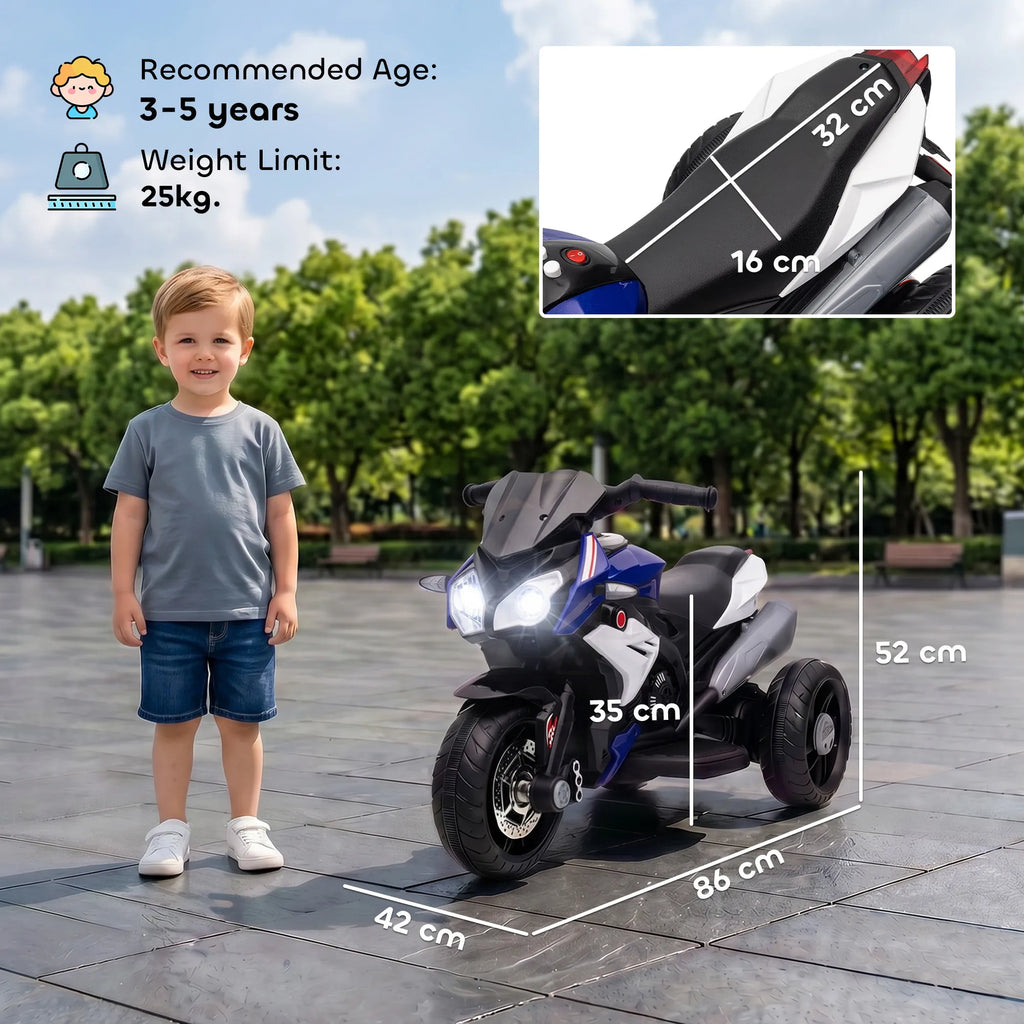 Vaikiškas elektrinis motociklas, 3–5 metų vaikams, mėlynas