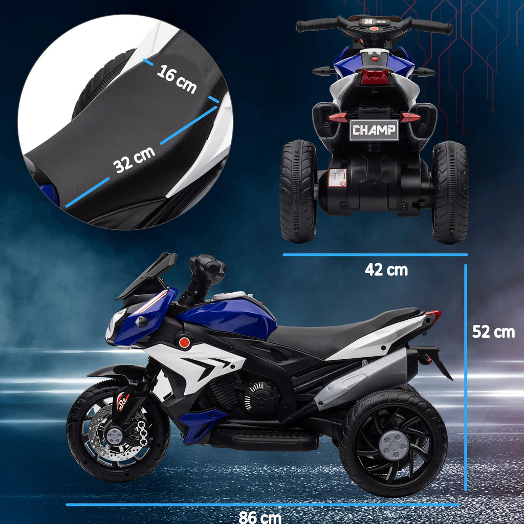 Vaikiškas elektrinis motociklas, 3–5 metų vaikams, mėlynas